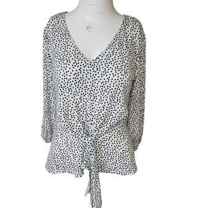 Fifty Street size S women top peplum stretch polka dot v-neck tie front bow knot